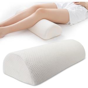 Half Moon Bolster Knee Pillow, Back Pain Relief Memory Foam Leg Pillow, Semi Roll Round Lumbar Leg Wedge for Side Sleepers - Reducing Head Neck Spine Hip Pressure - L (20.5" x 8" x 4.5", White)