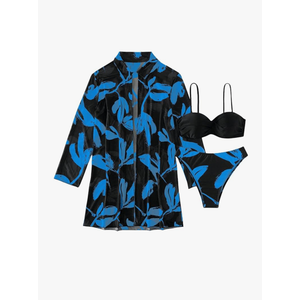 SweatyRocks Women's 3 Piece Floral Bikini Set Push Up Twist High Cut Swimsuit with Sheer Kimono Cover Up
, Size -L