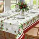 Christmas Red Poinsettia Flower Tablecloth, Merry Christmas Table Cloth Waterproof, Winter Christmas Xmas Kitchen Table Decor for Dining Holiday Party 60x84 Inch Rectangle