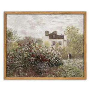 UPWOIGH 12x12 in Large Framed Wall Art, Claude Monet The Artist's Garden Oil Painting Canvas, Vintage Impressionist Rose Garden Landscape, Rustic Cottage Farmhouse Decor for Living Room Bedroom, 1Pack