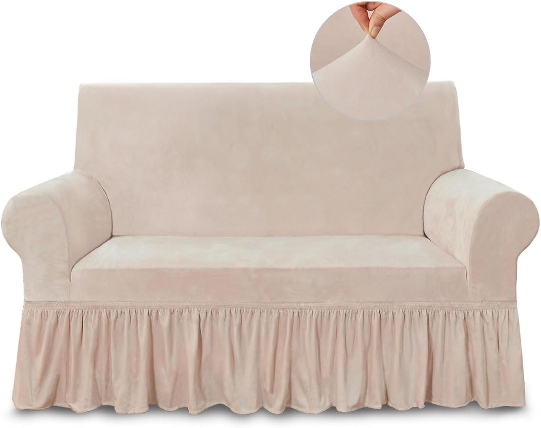 NICEEC Loveseat Cover Super Soft 1-Piece Slipcover for Loveseats Stretch Universal Spandex Couch Covers for Living Room Easy Fit Washable Furniture Sofa Protector with Skirt (Medium, Balletpink)