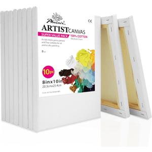 PHOENIX Stretched Canvas for Painting 8x10 Inch/10 Value Pack, 8 Oz Triple Primed 5/8 Inch Profile 100% Cotton White Blank Canvas, Artist Framed Canvas for Oil Acrylic & Pouring Art