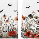 Artoid Mode Ghost Pumpkins Bats Floral Spooky Halloween Kitchen Towels Dish Towels, 18x26 Inch Jack-O'-Lantern Decoration Hand Towels Set of 2