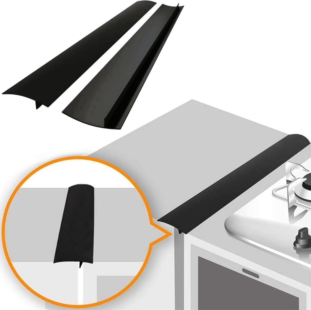 Lindas Essentials Silicone Stove Gap Covers (2 Pack), Heat Resistant Oven Gap Filler Seals Gaps Between Stovetop and Counter, Easy to Clean Stove Gap Guard (21 Inches, Black)