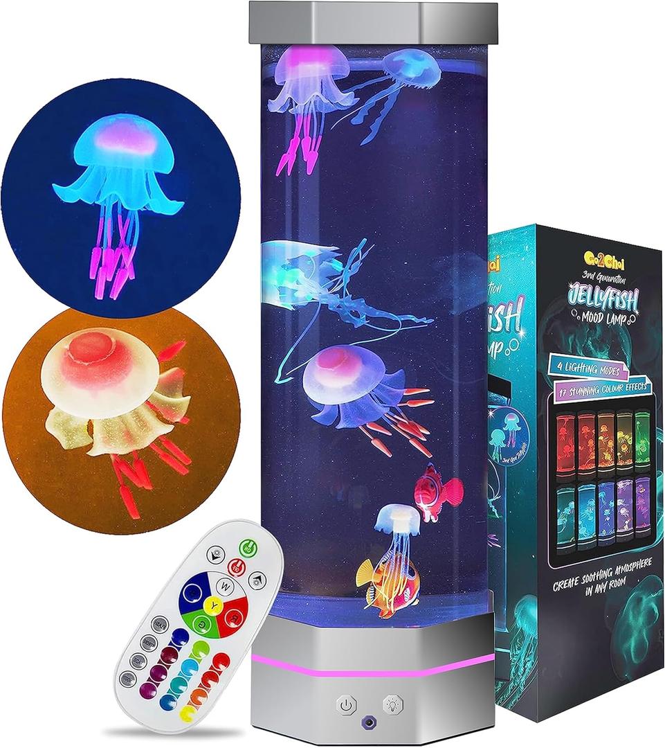 Large Size Jellyfish Aquarium Lamp Fake Fish Jelly Fish Tank Aquarium Lava Lamp Night Light Room Decor,7 Jellyfish&Clownfish,Adult Kids Home Office Room Desk Light