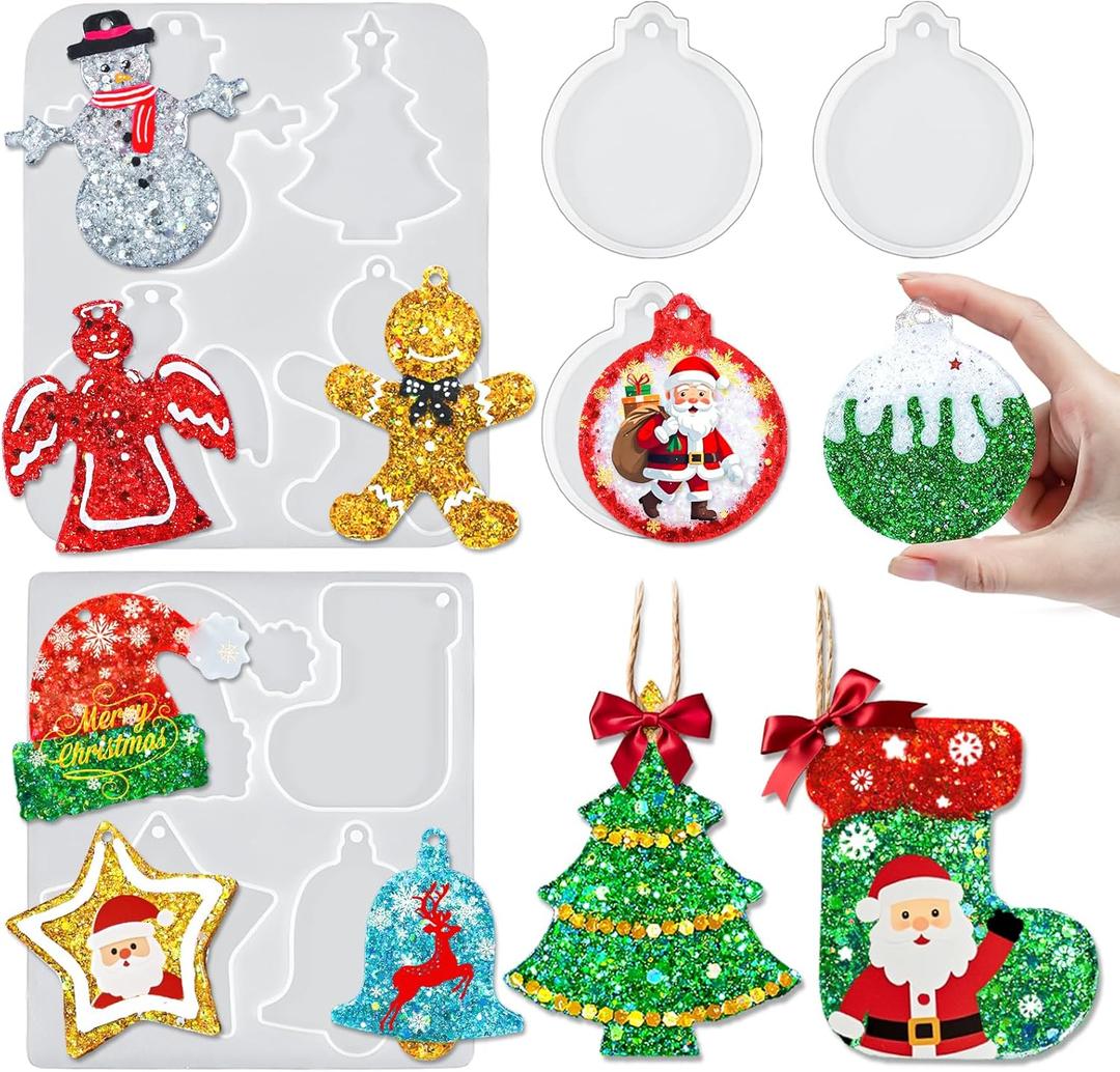 YODOYO 3 Inch Christmas Ornament Resin Molds, 11 Cavities Christmas Tree Snowman Angel Silicone Molds, Large Xmas Jewelry Pendant Keychains UV Resin Mold, DIY Art Craft Epoxy Casting Decor Gifts