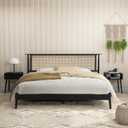 NTC Ruby Wooden Bed Frame with Headboard and Natural Rattan, Solid Oak Foundation with Silent Slats, 1000 Lb Capacity, Effortless Assembly, King - Burnt Black