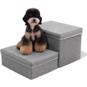 Foldable Dog Stairs/Steps 2-Tier Pet Steps Storage and Adjustable Steps for Small Medium Dogs Pet Steps Storage Stepper for High Beds Sofa Pet Dog Cat (2 Step-Light Grey)