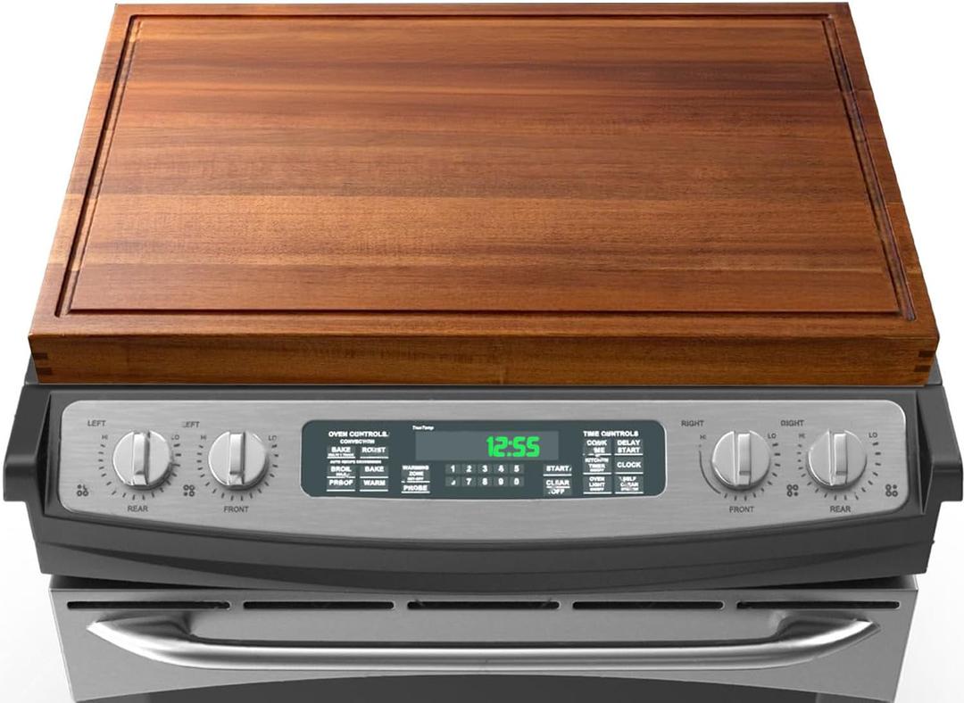 30x22 Acacia Noodle Board Stove Cover Wood with Handles, Wooden Stovetop Cover Cutting Board with Juice Groove for Gas Stove and Electric Stove Top, kitchen sink cover for counter space