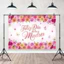 Feliz Dia De Las Madres Backdrop Hot Pink Floral Spanish Mother's Day Party Decorations Happy Mother's Day Photography Background Cake Table Banner (7x5ft)