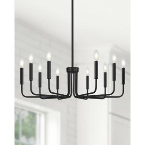 Yunnix 10 Light Black Chandelier, 33" Extra Large Modern Farmhouse Chandelier - Matte Black Hanging Light Fixture Industrial Dining Room Light for Kitchen Island, Living Room, Hall, Foyer