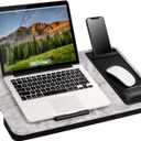LAPGEAR Extra Large Adjustable Lap Desk  Fits Laptops up to 17.3, Adjustable Cushion, Memory Foam Wrist Rest, Mouse Pad, Device Ledge, & Phone Slot  White Marble - Style No. 88101