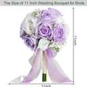 Wedding Bouquet for Bride - Premade Simple Artificial Roses Flowers for Bridal Shower Destination Ceremony Anniversary Decorations (Lilac & White)