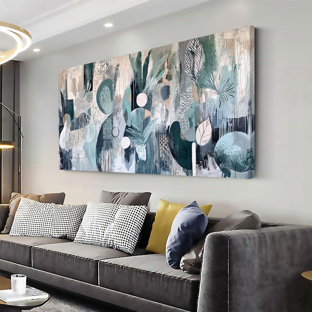 Abstract Plant Garden Wall Art for Living Room Office Green Teal Canvas Painting Prints Sage Green Botanical Artwork Dining Room Bedroom Decor (20x40 Inches) (40L" x 20W", Green Teal Abstract Garden (H231))
