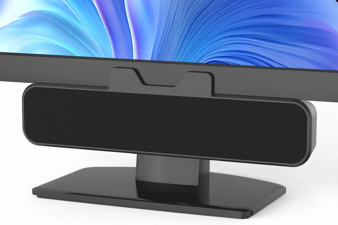 Inwa Computer Speakers for Desktop PC, USB Monitor Speakers with Clip, Wired Computer Sound Bar for Laptop with Loud Sound & Bass, Easily Clamps to Monitors (USB-C to USBAdapter Included)