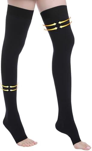 Myshear 20-30 mmHg Compression Stockings for Women and Men, Medical Graduated Compression Hoses, Open Toe Thigh High Compression Socks, Long Toeless Support Stockings for Varicose Veins, Edema, DVT