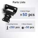 HOSOM 50 Pack 1/2 Inch Overlay Semi Partial Wrap Kitchen Cabinet Door Hinge Matte Black Cabinet Hinges for Kitchen Cabinet Doors Self Closing Cabinet Hinges with Door Bumper