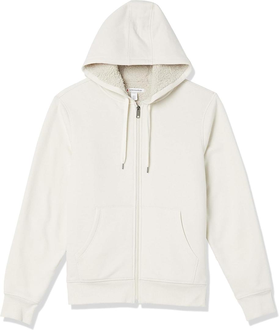 Hoodie For Men, Sherpa-Lined Full-Zip Fleece Sweatshirt (X-Small, Off-white)