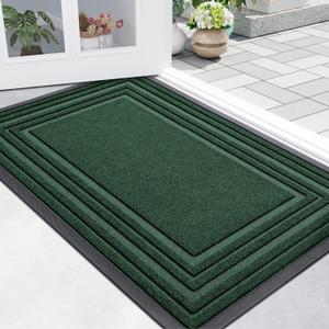 Buganda Front Door Mat Indoor Outdoor Entrance, Non-Slip Natural Rubber Doormats, Easy Clean, Low Profile, Dirt Trapper Entryway Floor Mats for Outside, Garages and Patios, 29.5x17, Green