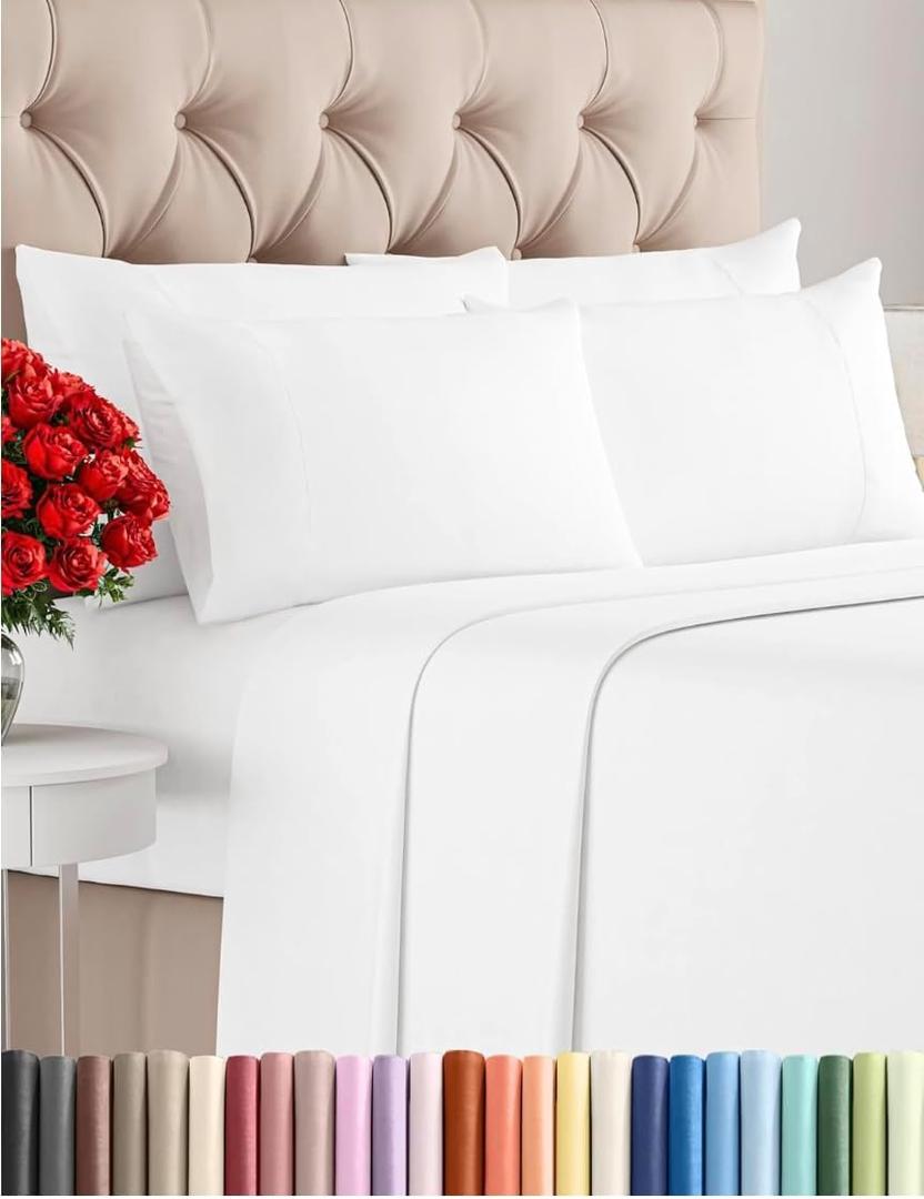 Cal King 6 Piece Sheet Set - Comfy Breathable & Cooling - Ultra-Soft Hotel Luxury Bedding Set with 8-16 Inch Deep Pockets - 1 Flat & 1 Fitted Sheet & 4 Pillowcases - Wrinkle Free & Easy Care - White