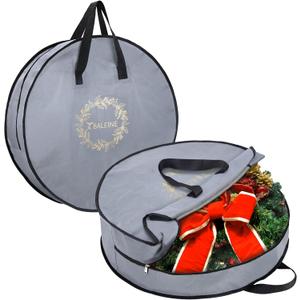 BALEINE 2 Pack Wreath Storage Container, Christmas Wreath Storage Bag with Reinforced Handle for Holiday Xmas (Grey, 24"X8"), 24"*8"-2PK