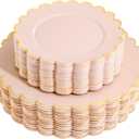 LIYH 60 Pcs Pink Plastic Plates with Gold Pink Plates Disposable Plate Includes 30 Dinner 10.25" and 30 Dessert Plate 7.5" for Baby Shower,Weddings,Parties,Birthday,Mothers Day