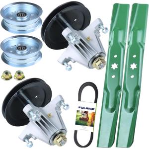 2 Pack 918-06991 Spindle Assembly with 756-05034A Pulley 942-04308 Blades 954-04060C Belt Replaces 918 06991 618-06991 for Huskee LT4200 Craftsman T110 Troy Bilt Pony 42 Inch Deck Rebuild Kit