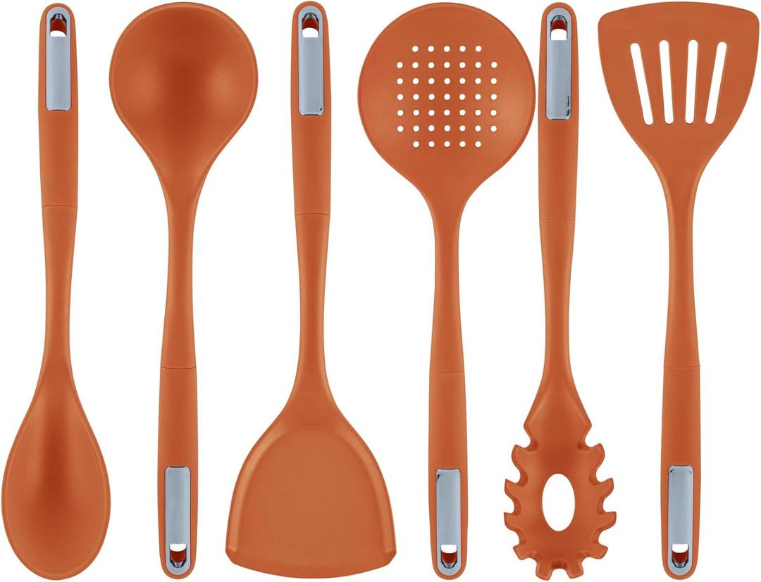 Restaurantware Met Lux Kitchen Utensil Sets, 10 Silicone Utensil Sets - 6 Pieces Per Set, High-Heat Tolerance, Orange Silicone Kitchen Utensils, For No-Stick Cookware (10 Count)