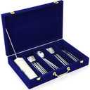 Pickmesh Silverware Case with Lid and Handle, Silverware Storage Box Sterling Silver Flatware Chest Without Silver Tarnish Proof Utensils Organizer for Kitchen Elegant Decor Wedding Gifts(Royal Blue)