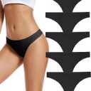 voenxe Seamless Women Underwear Thongs,No Show Ladies Thong,No Line Workout Breathable Comfortable Panties,Soft Undies, 5-Pack, Small, Black