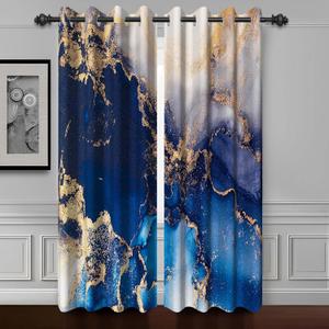 Baocicco Blue and Gold Marble Window Curtains Gold Texture Print Blackout Marble Grommet Curtain Modern Luxury Gold Crack Darkening Drape for Living Room Bedroom 2 Panels 53x63 Inch