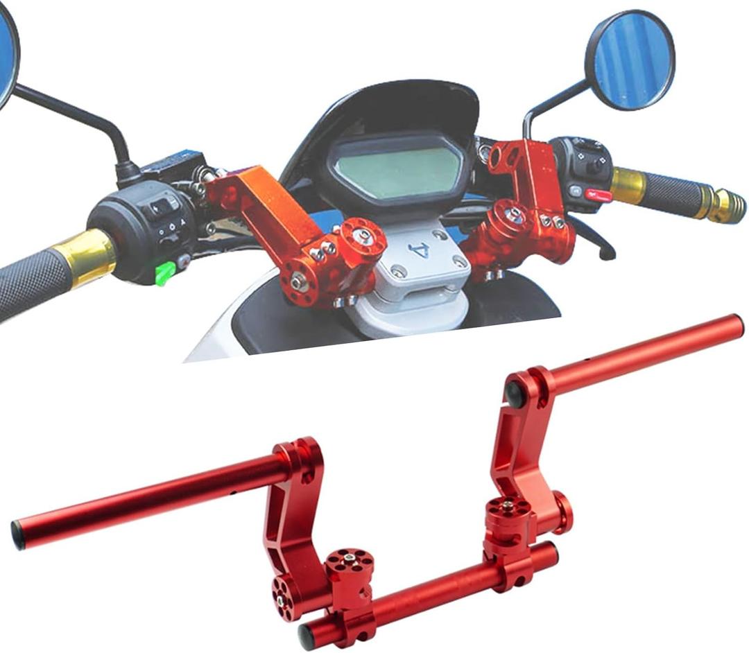 Universal Motorcycle CNC Aluminum Alloy Steering Handlebar System Adjustable Magic Handle Bar for 7/8" 22mm125cc Pit Bike Dirt Bike E-bike Scooter, Punch-free installation, Multiple Colors(red)