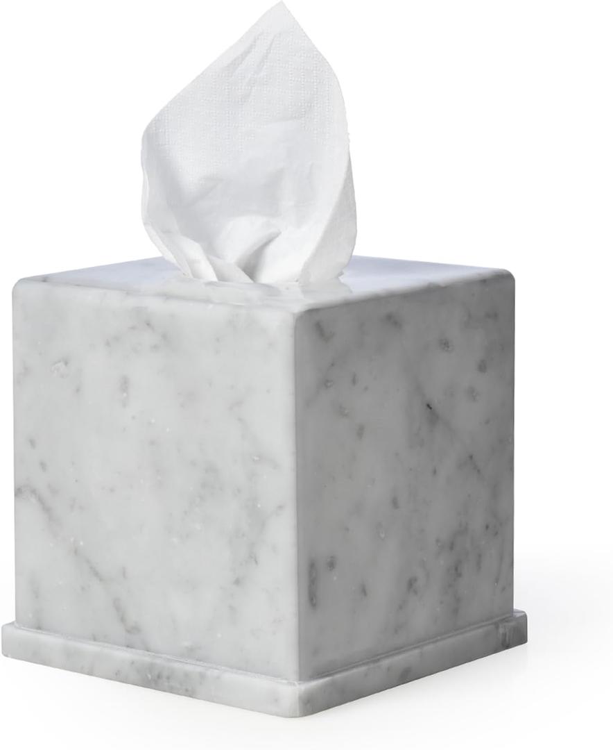 Natural Marble Tissue Box Cover, Carrara White Tissue Organizer 6 X 6 X 5.7 Inch, Heavy Stone Decorative Box, Square Tissue Box Holder for Home Decor, Kitchen, Bathroom Natural Marble Tissue Box Cover, Carrara White Tissue Organizer 6 X 6 X 5.7 Inch, Heavy Stone Decorative Box, Square Tissue Box Holder for Home Decor, Kitchen, Bathroom