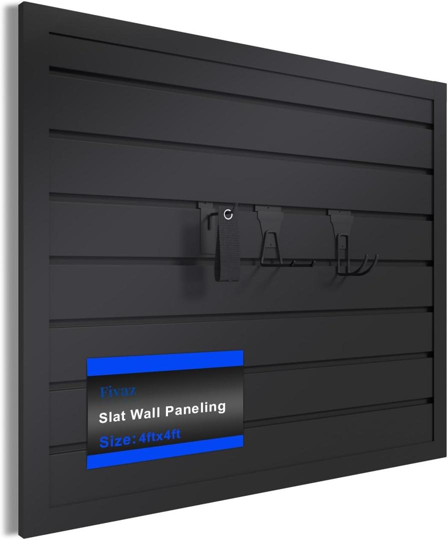 4'x4' PVC Slat Wall Paneling, High Load Capacity Slatwall Panel, Cuttable & Moisture-Proof & Flame Retardant, Heavy Duty Black Garage Slatwall Panes Storage Systems for Garage Workshop Storage