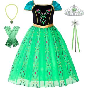 Girls Princess Costume Dress up Green, with Accessories (5/120)