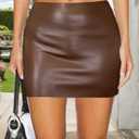 VividMosaic Women's Y2K Black Leather Mini Skirt High Waisted Side Zipper Stretchy Faux PU Bodycon Short Skirts (Brown, L)