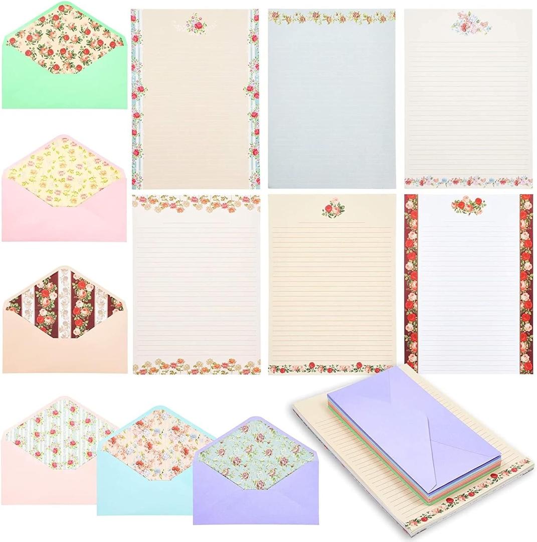 60 Sheets Vintage Floral Stationary with 30 Envelopes, Letter Writing Paper for Poems, Thank You Notes, Pen Pal, Scrapbook, Calligraphy (6 Designs, 10.2 x 7.25 In)