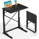 Evermagin 21''Wx28''H Folding TV Tray for Eating, Small Foldable C-Shaped Tray Table with Tablet and Phone Slots, Slide Under Couch Side Table for Recliner, Living Room, Bedroom, Black
