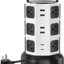 Power Strip Tower Surge Protector, JACKYLED 12 Outlets 6 USB (2 USB C) Charging Station, Extension Cord with Multiple Outlets, 1050J 1625W/13A Outlet Extender 6.5ft Extension Cord for Home Office