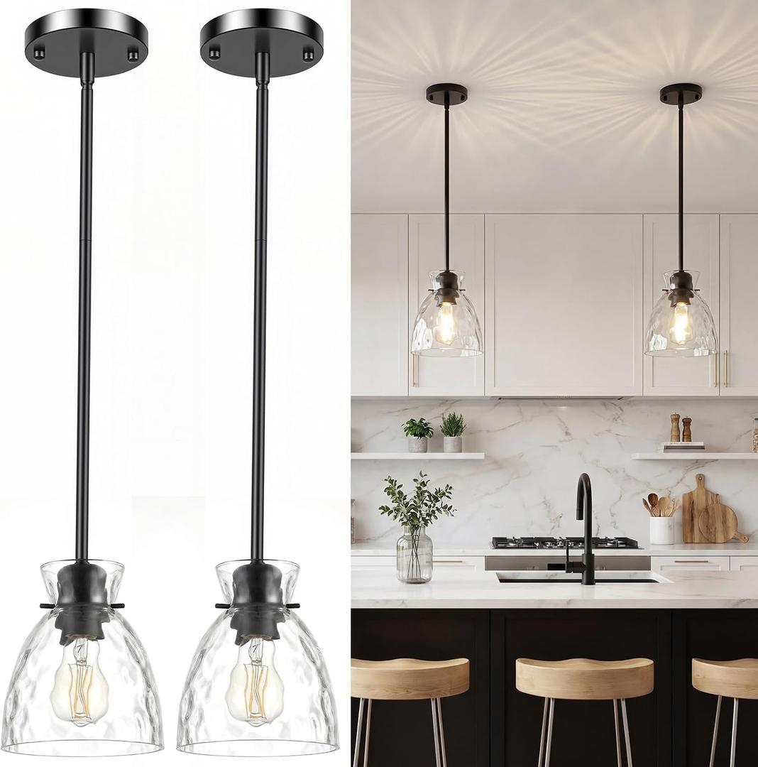 Modern Pendant Lights Kitchen Island Hanging Lights,Black,2 Pack
