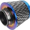 Cold Air Intake Filter, High Performance, Washable Filter, Clamp-On Replacement Air Filter, Flange Diameter 3inch/76mm Carbon Fiber Pattern