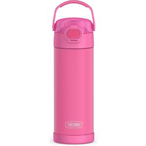THERMOS FUNTAINER 16 Ounce Stainless Steel Vacuum Insulated Bottle with Wide Spout Lid, Neon Pink