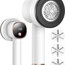 Fabric Shaver Lint Remover: Rechargeable Lint Shavers for Clothes with LED Display 3 Speeds and 6-Leaf Blades, Portable Electric Lint Shaver to Remove Fuzz Ball Pilling from Sweater Furniture (White)