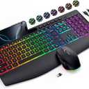 Wireless Keyboard and Mouse Combo- VEILZOR 2.4G Rechargeable Keyboard with Phone Holder, Ergonomic Wrist Rest, 9 RGB Backlit Effects, Silent Keyboard Mouse Set for Windows, Laptop, PC (Black)