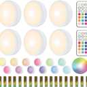 HELPLEX LED Puck Lights with Remote, 6 Pack Color Changing RGBW, Battery Powered Under Cabinet Lighting, Dimmable with Timer & Memory, Stick-On Wireless Light with 18 AA Batteries Included