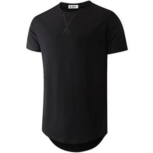 KLIEGOU Mens 100 Cotton Hipster Hip Hop Longline Crewneck T-Shirt Pre - Shrunk, Small