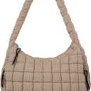 Quilted Puffer Tote Bag for Women - Large Crossbody Bag, Lightweight Nylon Puffy Carryall Hobo Puff Shoulder Bag (Khaki)