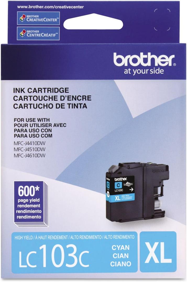 Brother LC-103C DCP-J132 J152 J171 J4110 J552 J752 MFC-J245 J285 J4310 J4410 J450 J4510 J870 J875 Ink Cartridge (Cyan) in Retail Packaging
