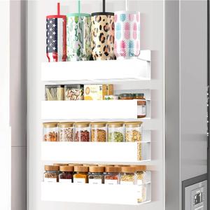 SMRCAD Magnetic Spice Rack for Refrigerator Seasoning Organizer for Spice Fridge Shelf storage Magnetic Shelf with Hook for Oven(4pack-White)