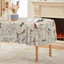 Horaldaily Spring Tablecloth Tablecloth 60×84 Inch Oval, Birds Branch Beige Floral Washable Seasonal Table Cover for Party Picnic Dinner Decor, 70" (Round)